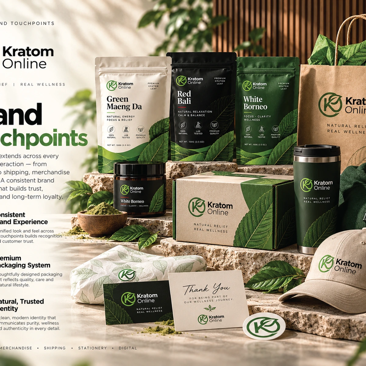 Kratom Online Botanical Brand Identity & Packaging