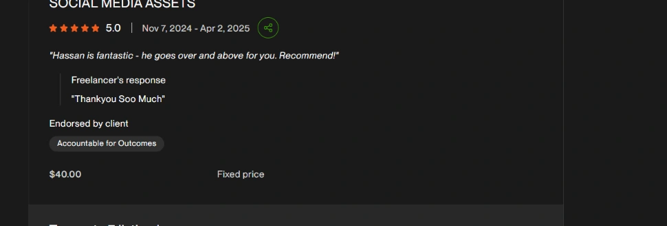 Upwork Client Review for Social Media Assets