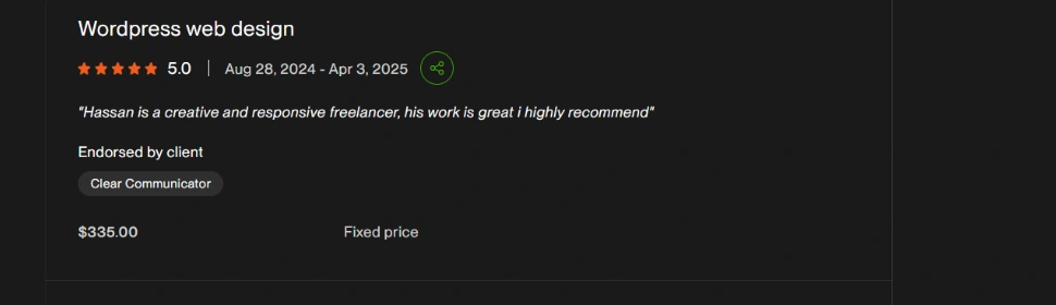 Upwork Client Review for WordPress Web Design