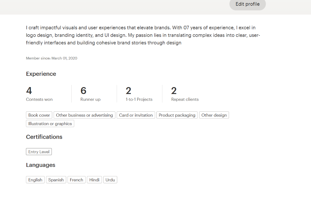 Verified 99designs achievements